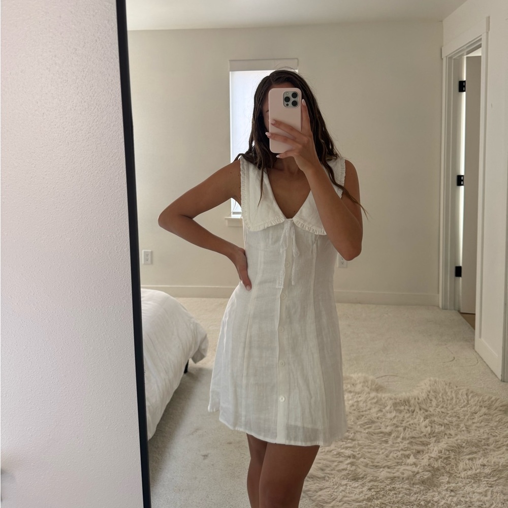 Reformation White Sleeveless Linen Mini Dress with Peter Pan Collar - Picture 3 of 7